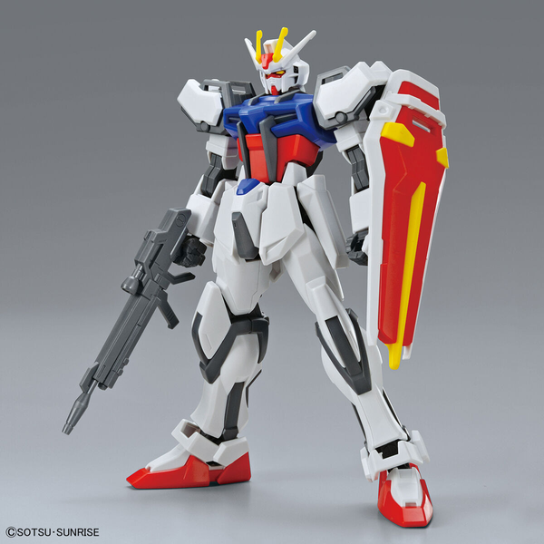 Bandai 1/144 EG Strike Gundam front on view with rifle and shield