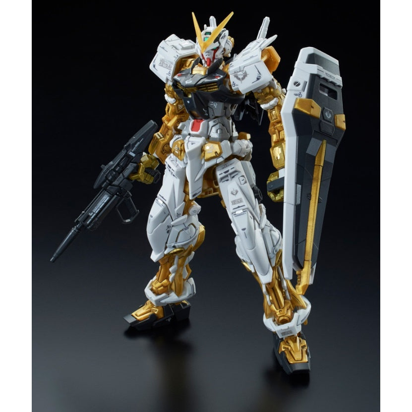 Gundam Express Australia P-Bandai 1/144 RG MBF-P01 Astray Gold Frame front on view with shield and rifle