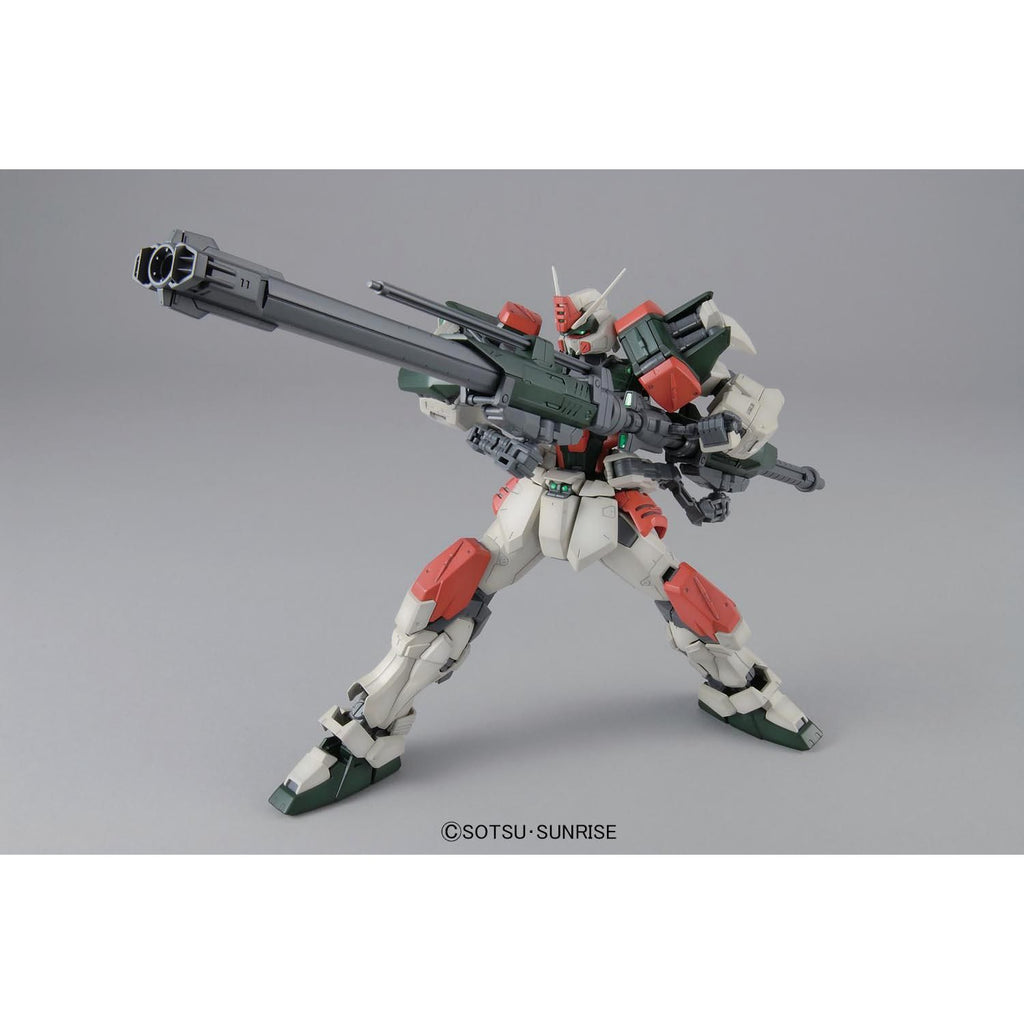 Bandai 1/100 MG Buster Gundam action pose with weapon. 