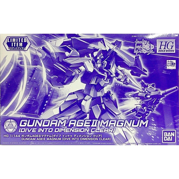 Bandai 1/144 HGBD Gundam AGEII Magnum [Dive Into Dimension Clear] package art