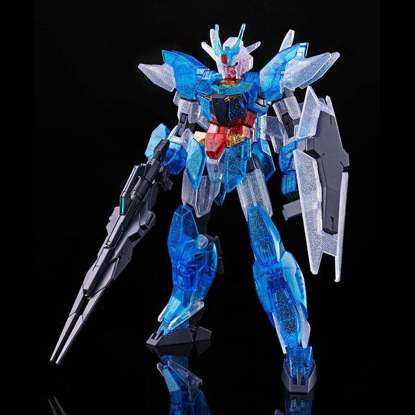 Bandai HG 1/144 Gundam Base Event Limited Earthree [Dive into Dimension Clear Colour] front on view.