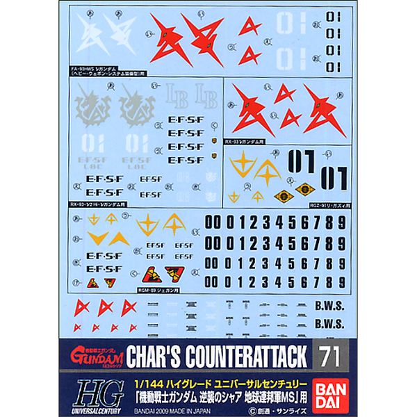 Bandai 1/144 GD-71 EFSF Char's Counterattack Ver Waterslide Decals package artwork