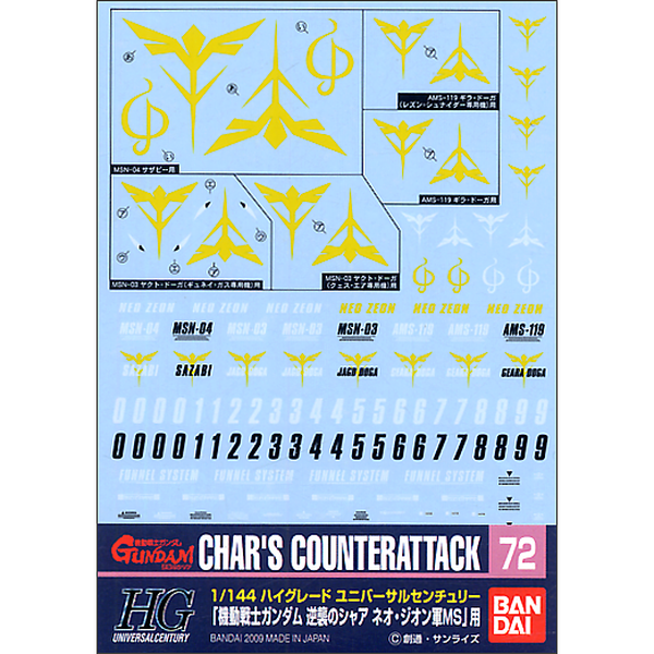 Bandai 1/144 GD-72 Neon Zeon Char's Counterattack Ver Waterslide Decals package artwork