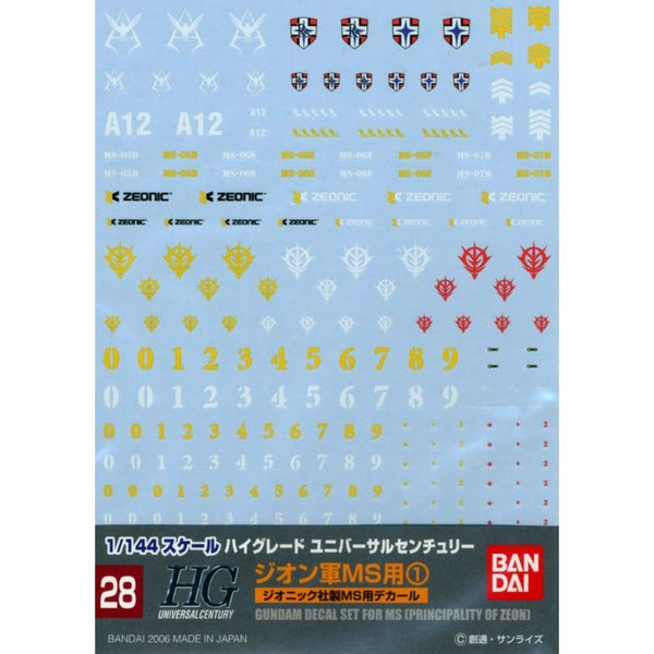 Bandai 1/144 GD-28 HGUC  Zeon MS #1 Waterslide Decals package artwork