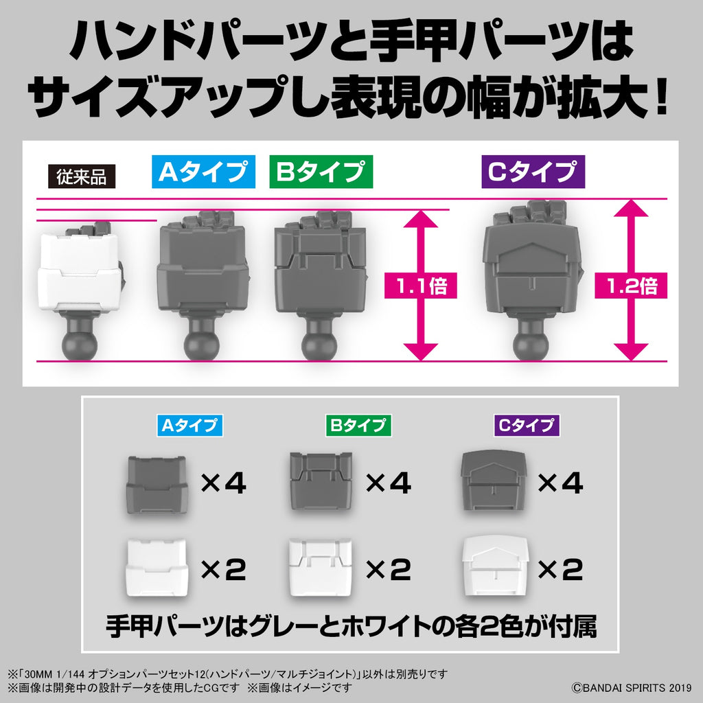 Gundam Express Australia Bandai 1/144 NG 30MM Option Parts Set 12 (Hand Parts/ Multi Joint) increasing sizes and grey or white colours included