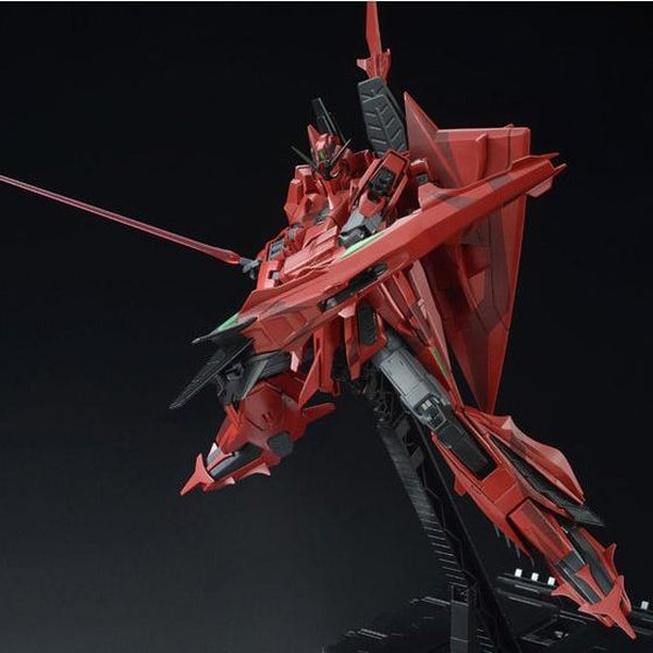 P-Bandai 1/100 MG Zeta Gundam III P2 Type Red Zeta action pose with weapon. 
