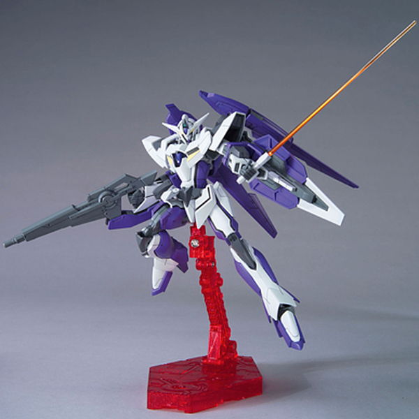 Bandai 1/144 HG00 1.5 Gundam action pose with weapon. 