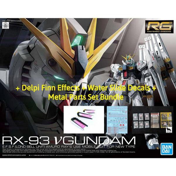 Bandai 1/144 RG RX-93 Nu Gundam + Fin Effects + Delpi Water Slide Decal Bundle + Metal Parts Set Ultimate Bundle
