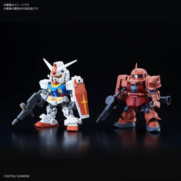 Bandai SDCS RX-78-2 and Char's Zaku II Set front on view.