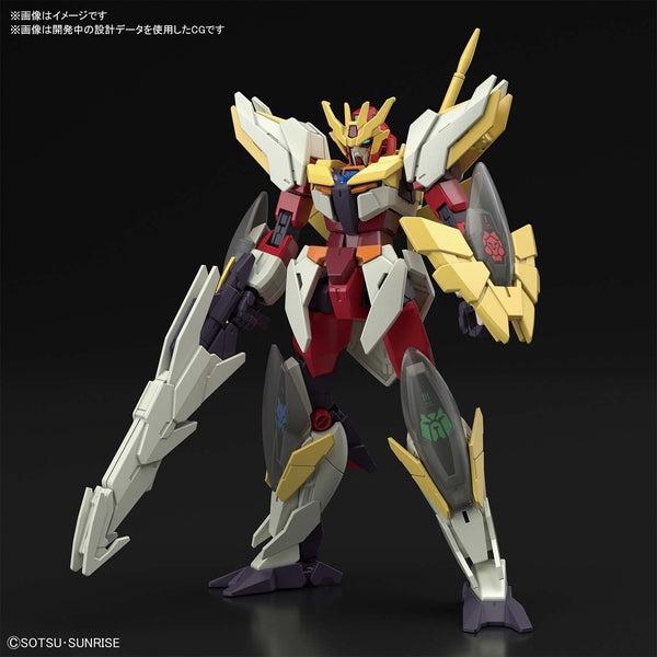 Bandai 1/144 HGBD:R Gundam Anima Rize front on view. black background