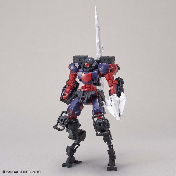 Bandai 1/144 NG 30MM BEXM-15 Portanova [Space Spec] (Dark Purple) action pose with weapon. 