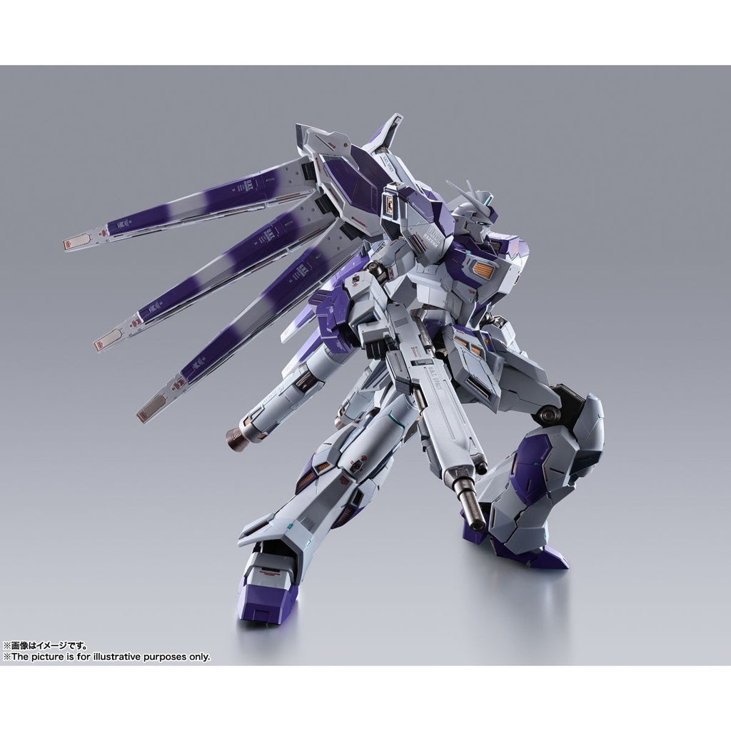 Bandai Metal Build Gundam Hi Nu Gundam action pose with weapon. 