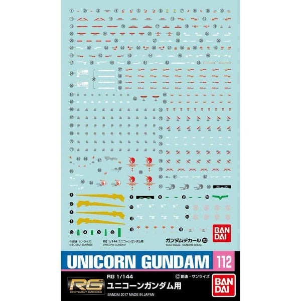 Bandai 1/144 RG Unicorn Gundam Waterslide Decal package art