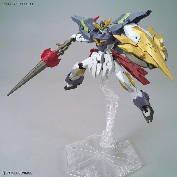 Bandai 1/144 HGBD:R Gundam Aegis Knight action pose with weapon. 
