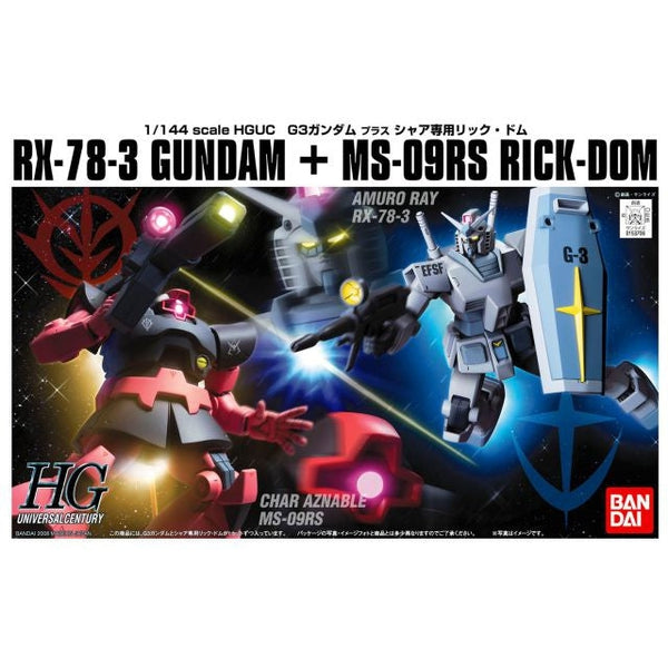 Bandai 1/144 HGUC RX-78-3 G3 Gundam + Char's Custom Rick Dom package artwork