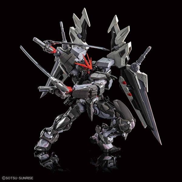 Bandai 1/100 HiRM Gundam Astray Noir action pose with chrome swords