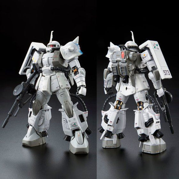 P-Bandai 1/144 RG MS-06R-1A Zaku II Shin Matsunaga Ver. front on view and rear view.