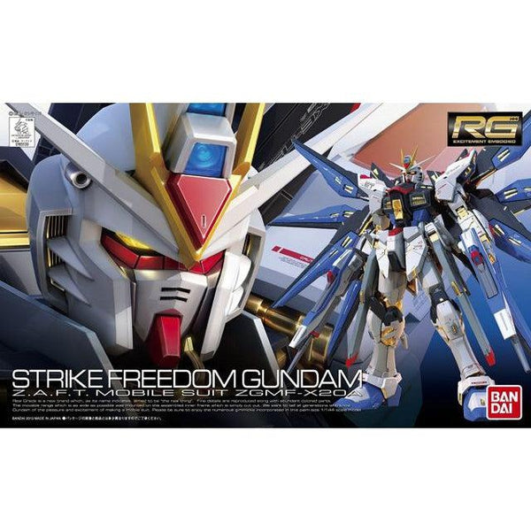 Bandai 1/144 RG ZGMF-X20A Strike Freedom Gundam Z.A.F.T. Mobile Suit package artwork