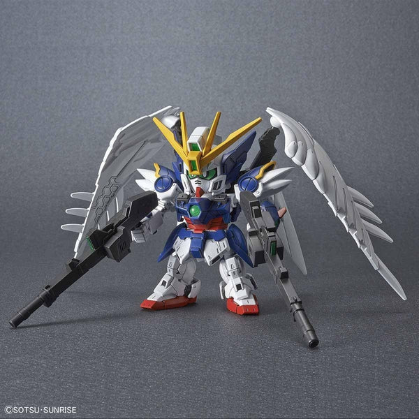 Bandai SDCS Wing Gundam Zero Custom front on pose with weapons